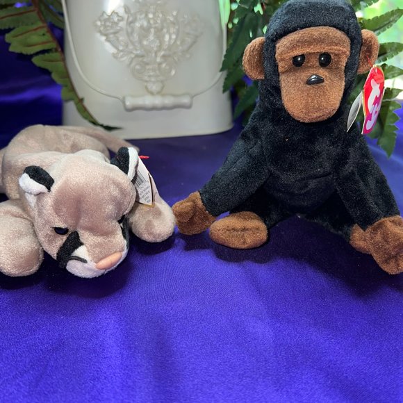NWT & VTG📌 Ty Beanie Baby Canyon the Cougar 1998 & Congo the Gorilla 1996 - Picture 1 of 13